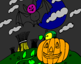 Disegno Halloween paesaggio pitturato su   ANGELICA