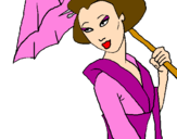 Disegno Geisha con parasole pitturato su Eleonora