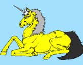Disegno Unicorno seduto  pitturato su sofia