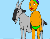 Disegno Bambino africano con una capra pitturato su Luigi