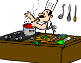 Disegno Cuoco in cucina  pitturato su ENRICO2009