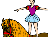 Disegno Trapezista in groppa al cavallo pitturato su aurora al circo