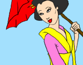 Disegno Geisha con parasole pitturato su francy 7