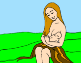 Disegno Madre e figlio  pitturato su liana