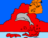 Disegno Delfino e gabbiano  pitturato su luigi