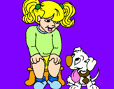 Disegno Bambina con il suo cagnolino  pitturato su leila skywalker
