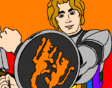 Disegno Cavaliere dallo scudo con leoni  pitturato su matteo