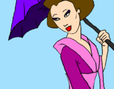 Disegno Geisha con parasole pitturato su kikka one