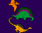 Disegno Tre specie di dinosauri  pitturato su luca
