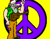 Disegno Musicista hippy  pitturato su artur