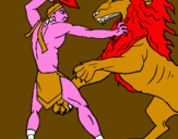 Disegno Gladiatore contro un leone pitturato su                         A