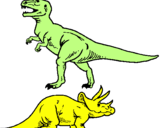 Disegno Triceratops e Tyrannosaurus Rex pitturato su lara
