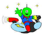 Disegno Marziano sulla moto spaziale  pitturato su verdik 3