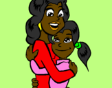 Disegno Madre e figlia abbracciate pitturato su Didy Vampira