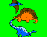 Disegno Tre specie di dinosauri  pitturato su michele