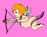 Disegno Cupido in volo  pitturato su marta