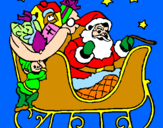 Disegno Babbo Natale alla guida della sua slitta pitturato su BABBO NATALE