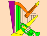 Disegno Arpa, flauto e tromba  pitturato su FLAVIA