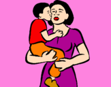 Disegno Bacio materno  pitturato su kety