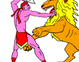 Disegno Gladiatore contro un leone pitturato su gabriele
