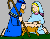 Disegno Adorano Gesù Bambino  pitturato su simona