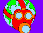 Disegno Terra con maschera anti-gas  pitturato su barbi