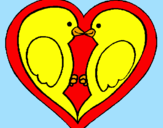 Disegno Uccellini innamorati  pitturato su valentina