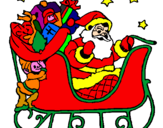 Disegno Babbo Natale alla guida della sua slitta pitturato su alex