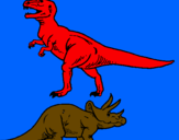 Disegno Triceratops e Tyrannosaurus Rex pitturato su granchio simpatico