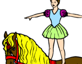 Disegno Trapezista in groppa al cavallo pitturato su cavallo