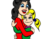 Disegno Madre e figlia abbracciate pitturato su cleofe