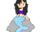 Disegno Sirena seduta su una roccia  pitturato su blue