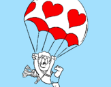 Disegno Cupido in paracadute  pitturato su TESYA