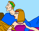 Disegno Cesare e Cleopatra  pitturato su luna