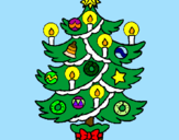 Disegno Albero di Natale con le candeline pitturato su arbre