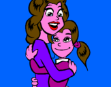 Disegno Madre e figlia abbracciate pitturato su linda