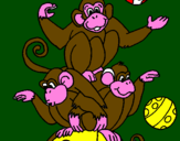 Disegno Scimmie giocoliere pitturato su raffaele