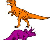 Disegno Triceratops e Tyrannosaurus Rex pitturato su mattia