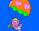 Disegno Cupido in paracadute  pitturato su giada