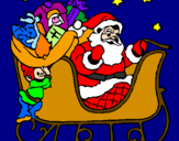 Disegno Babbo Natale alla guida della sua slitta pitturato su michelangelo