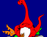 Disegno Diplodocus seduto  pitturato su luca