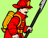 Disegno Pompiere  pitturato su lamu