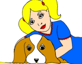 Disegno Bambina che abbraccia il suo cagnolino  pitturato su sara 