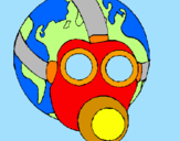 Disegno Terra con maschera anti-gas  pitturato su luca greco
