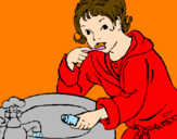 Disegno Bambino che si lava i denti  pitturato su sara h2o