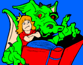 Disegno Drago, ragazza e libro pitturato su snoopy