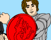 Disegno Cavaliere dallo scudo con leoni  pitturato su denis