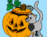 Disegno Zucca e gatto pitturato su disegno miki