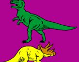 Disegno Triceratops e Tyrannosaurus Rex pitturato su filo                     