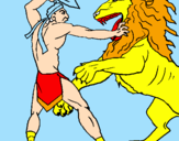 Disegno Gladiatore contro un leone pitturato su angelo
